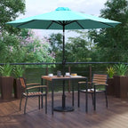 Ensemble de patio avec table de 89 cm, 2 chaises et parasol avec pied - 89,5 cm L x 89,5 cm P x 75 cm H