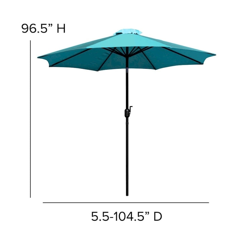 Ensemble de patio avec table de 89 cm, 2 chaises et parasol avec pied - 89,5 cm L x 89,5 cm P x 75 cm H