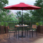 Ensemble de patio avec table de 89 cm, 2 chaises et parasol avec pied - 89,5 cm L x 89,5 cm P x 75 cm H