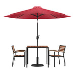 Ensemble de patio avec table de 89 cm, 2 chaises et parasol avec pied - 89,5 cm L x 89,5 cm P x 75 cm H