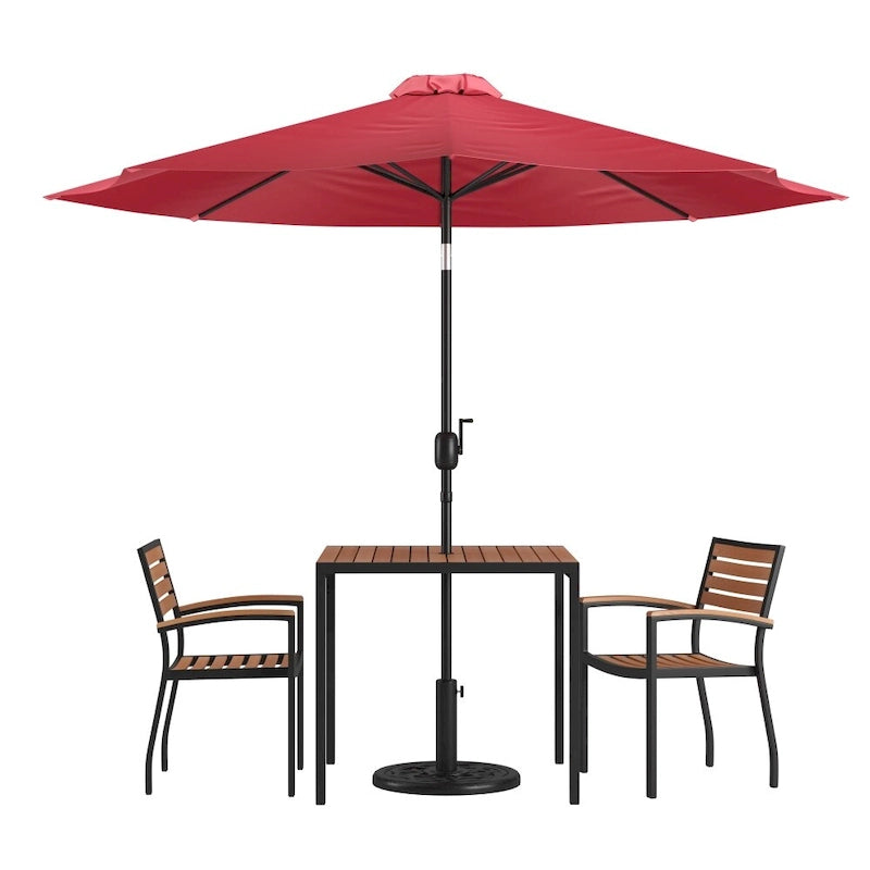 Ensemble de patio avec table de 89 cm, 2 chaises et parasol avec pied - 89,5 cm L x 89,5 cm P x 75 cm H