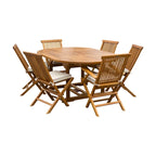 Ensemble de salle à manger d'extérieur Chic Teak Miami en bois de teck, 7 pièces, avec table extensible ronde à ovale, 2 fauteuils et 4 chaises.