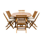 Ensemble de salle à manger d'extérieur Chic Teak Miami en bois de teck, 7 pièces, avec table extensible ronde à ovale, 2 fauteuils et 4 chaises.