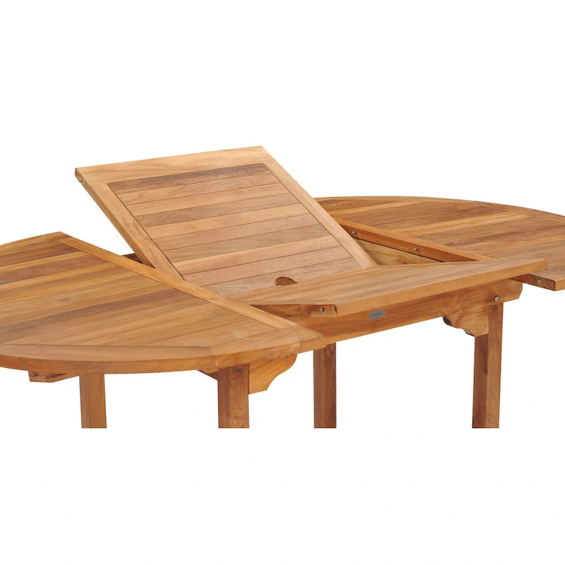 Ensemble de salle à manger d'extérieur Chic Teak Miami en bois de teck, 7 pièces, avec table extensible ronde à ovale, 2 fauteuils et 4 chaises.