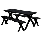 Table de pique-nique en pin de 1,5 m à pieds croisés avec 2 bancs