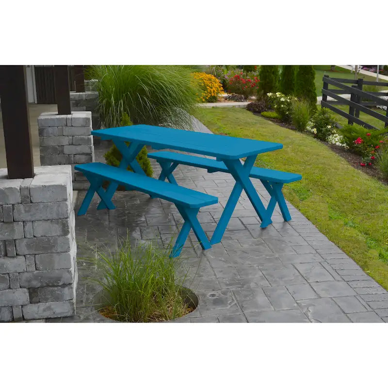 Table de pique-nique en pin de 1,5 m à pieds croisés avec 2 bancs