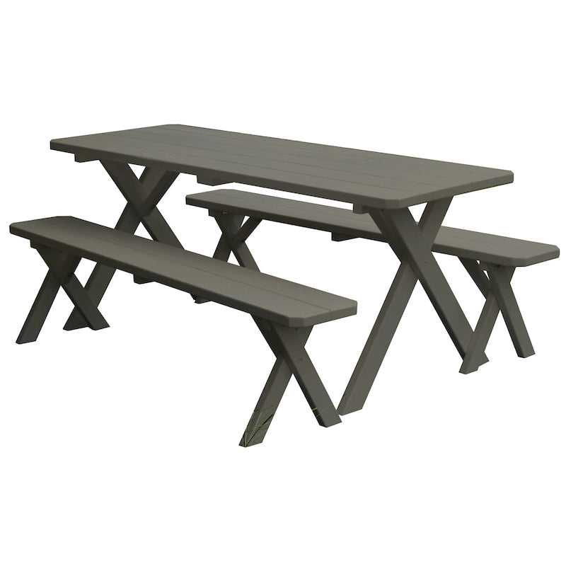Table de pique-nique en pin de 1,5 m à pieds croisés avec 2 bancs