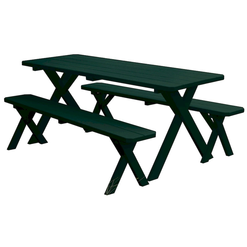 Table de pique-nique en pin de 1,5 m à pieds croisés avec 2 bancs