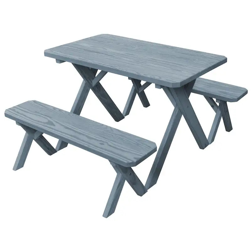 Table de pique-nique en pin de 1,5 m à pieds croisés avec 2 bancs