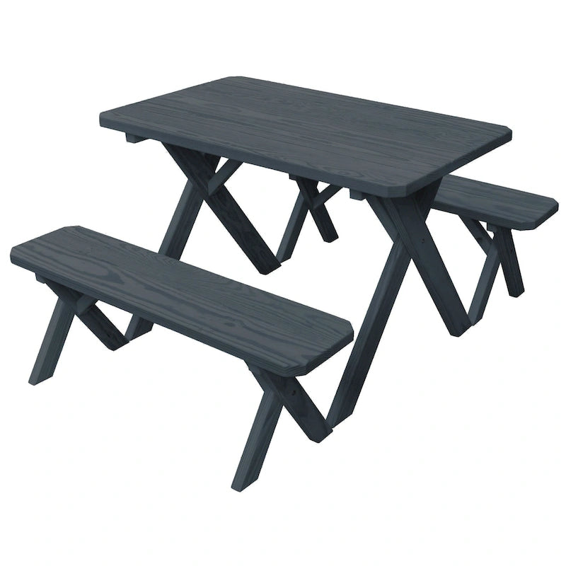Table de pique-nique en pin de 1,5 m à pieds croisés avec 2 bancs