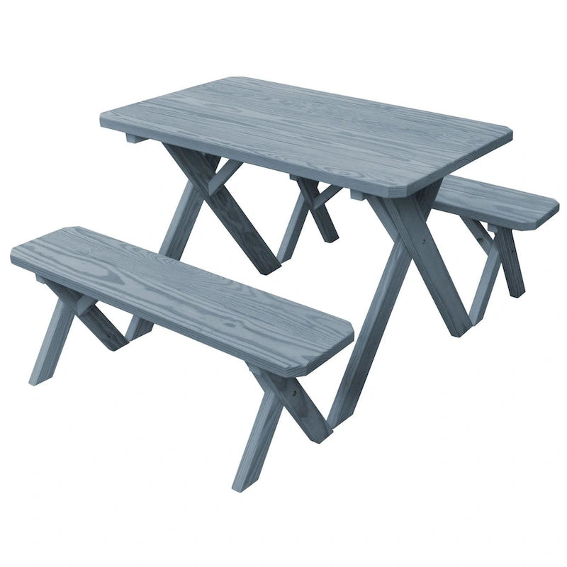 Table de pique-nique en pin de 1,5 m à pieds croisés avec 2 bancs