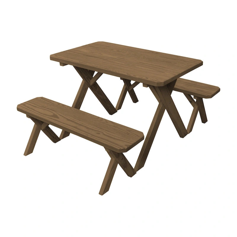 Table de pique-nique en pin de 1,5 m à pieds croisés avec 2 bancs