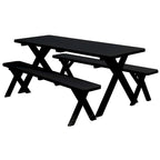 Table de pique-nique en pin de 1,5 m à pieds croisés avec 2 bancs