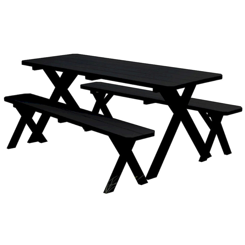 Table de pique-nique en pin de 1,5 m à pieds croisés avec 2 bancs