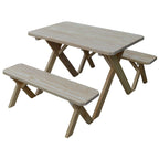 Table de pique-nique en pin de 1,5 m à pieds croisés avec 2 bancs