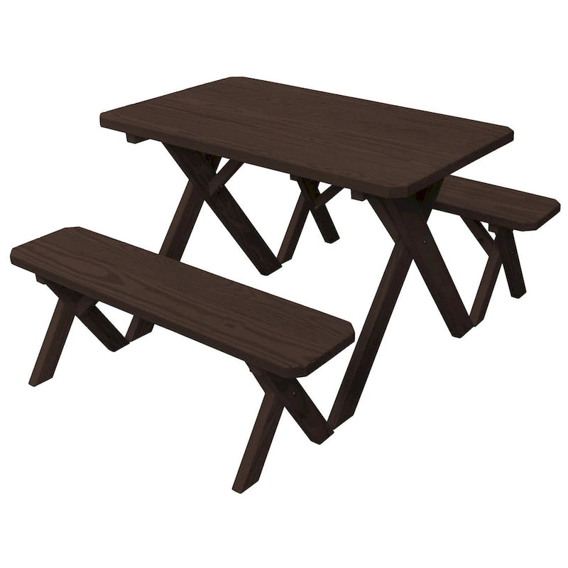 Table de pique-nique en pin de 1,5 m à pieds croisés avec 2 bancs