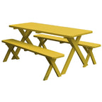Table de pique-nique en pin de 1,5 m à pieds croisés avec 2 bancs
