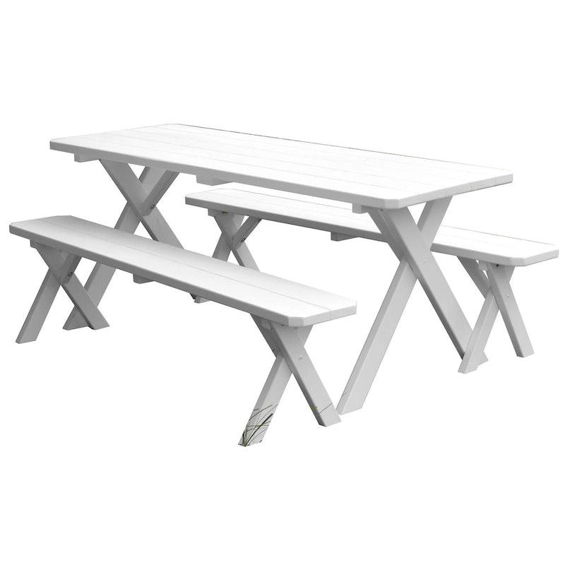 Table de pique-nique en pin de 1,5 m à pieds croisés avec 2 bancs