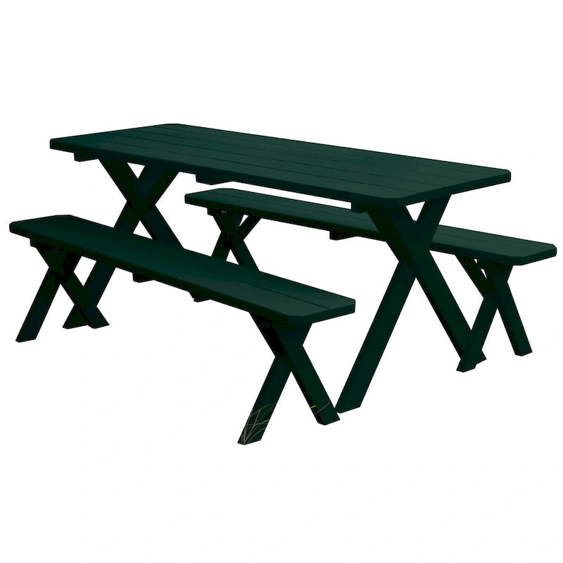 Table de pique-nique en pin de 1,5 m à pieds croisés avec 2 bancs