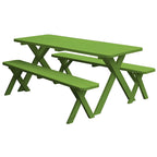 Table de pique-nique en pin de 1,5 m à pieds croisés avec 2 bancs