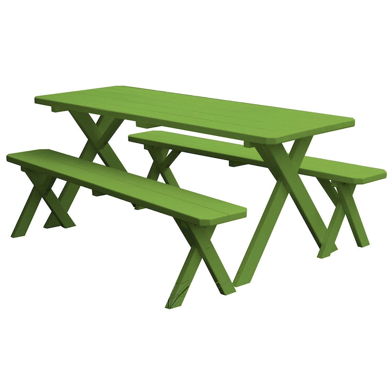 Table de pique-nique en pin de 1,5 m à pieds croisés avec 2 bancs