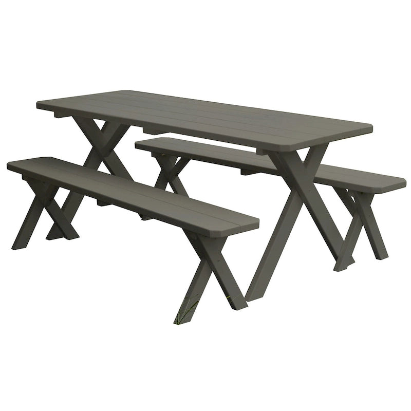 Table de pique-nique en pin de 1,5 m à pieds croisés avec 2 bancs
