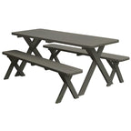 Table de pique-nique en pin de 1,5 m à pieds croisés avec 2 bancs