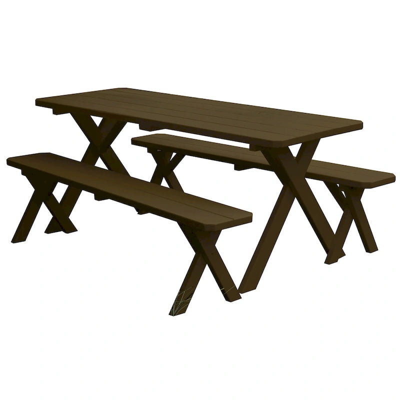Table de pique-nique en pin de 1,5 m à pieds croisés avec 2 bancs