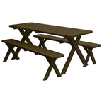 Table de pique-nique en pin de 1,5 m à pieds croisés avec 2 bancs