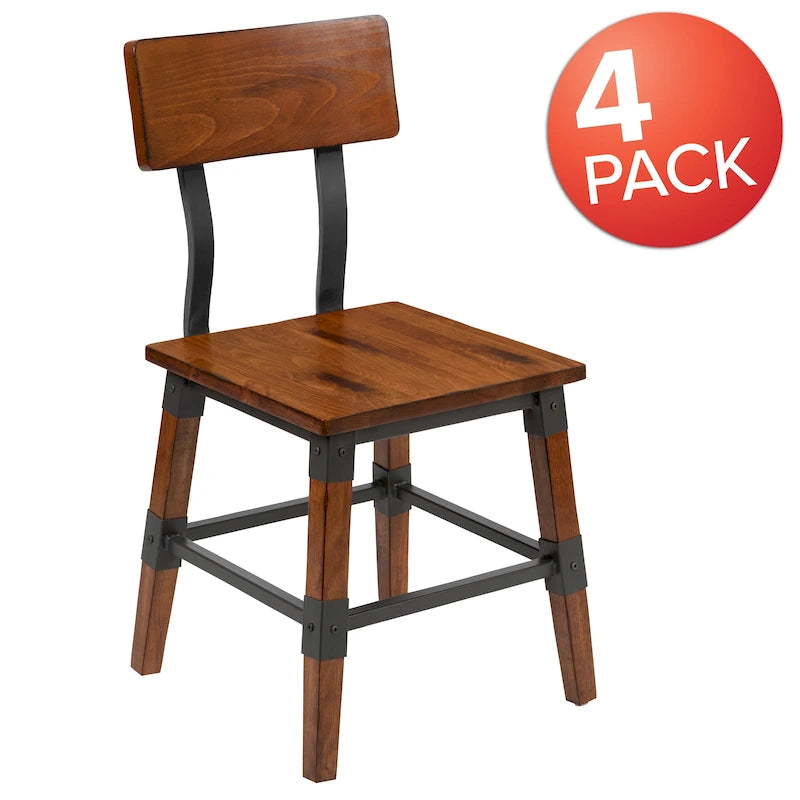 Lot de 4 chaises de salle à manger en bois de style industriel rustique antique, de qualité commerciale