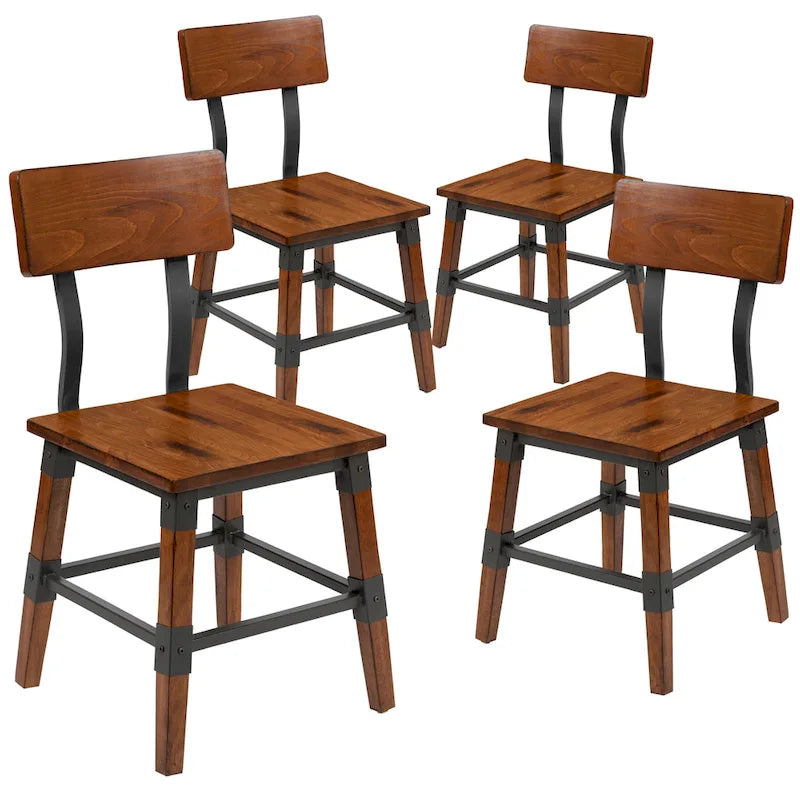 Lot de 4 chaises de salle à manger en bois de style industriel rustique antique, de qualité commerciale