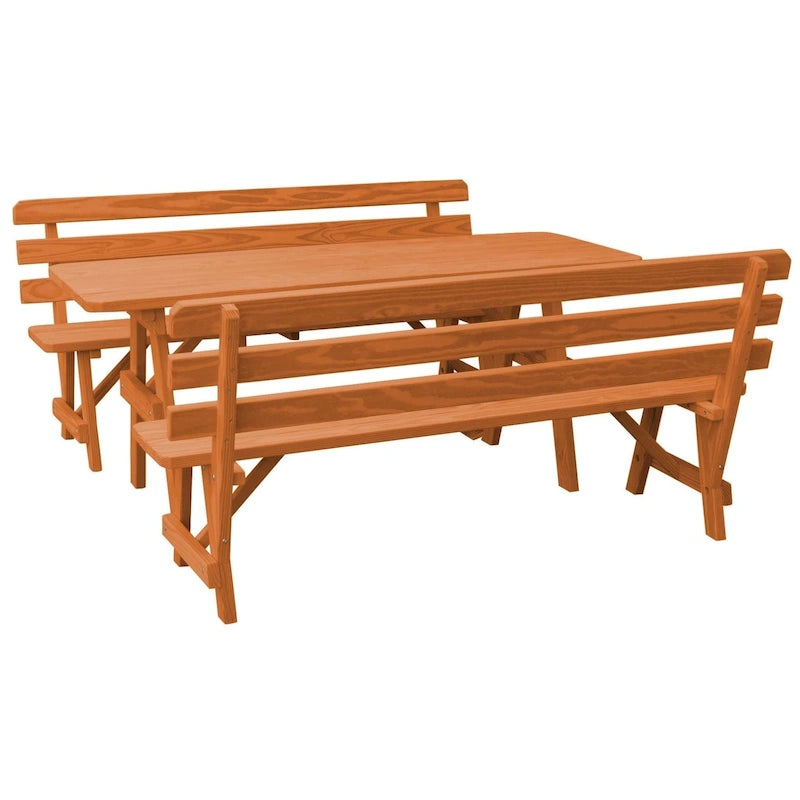 Table de pique-nique en pin de 2,44 m avec 2 bancs à dossier