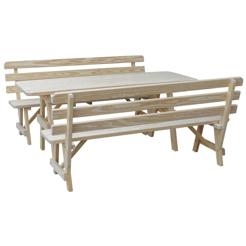 Table de pique-nique en pin de 2,44 m avec 2 bancs à dossier