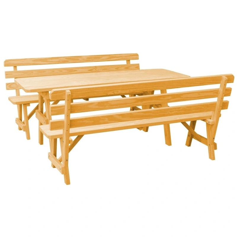Table de pique-nique en pin de 2,44 m avec 2 bancs à dossier