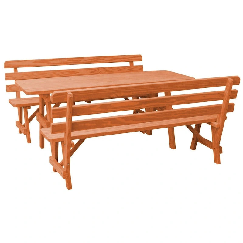 Table de pique-nique en pin de 2,44 m avec 2 bancs à dossier