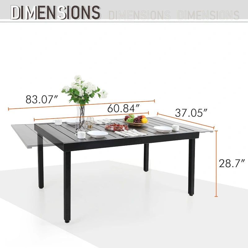 Ensemble de salle à manger d'extérieur MAISON ARTS pour 6 à 8 personnes, comprenant 6 à 8 chaises pivotantes en métal et 1 table rectangulaire extensible.