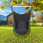 Fauteuil suspendu à pompons et coussin beige/gris foncé