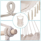 Fauteuil suspendu à pompons et coussin beige/gris foncé