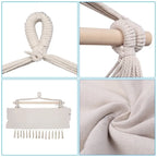 Fauteuil suspendu à pompons et coussin beige/gris foncé