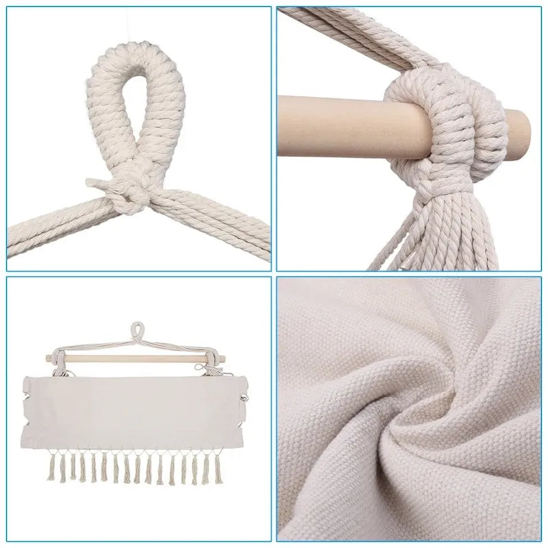 Fauteuil suspendu à pompons et coussin beige/gris foncé