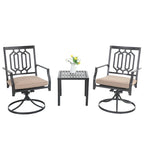 Ensemble de salle à manger d'extérieur 3 pièces MAISON ARTS, comprenant 1 chaise de salle à manger pivotante en acier avec coussin et 1 petite table basse carrée en métal noir.