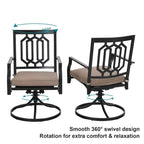 Ensemble de salle à manger d'extérieur 3 pièces MAISON ARTS, comprenant 1 chaise de salle à manger pivotante en acier avec coussin et 1 petite table basse carrée en métal noir.