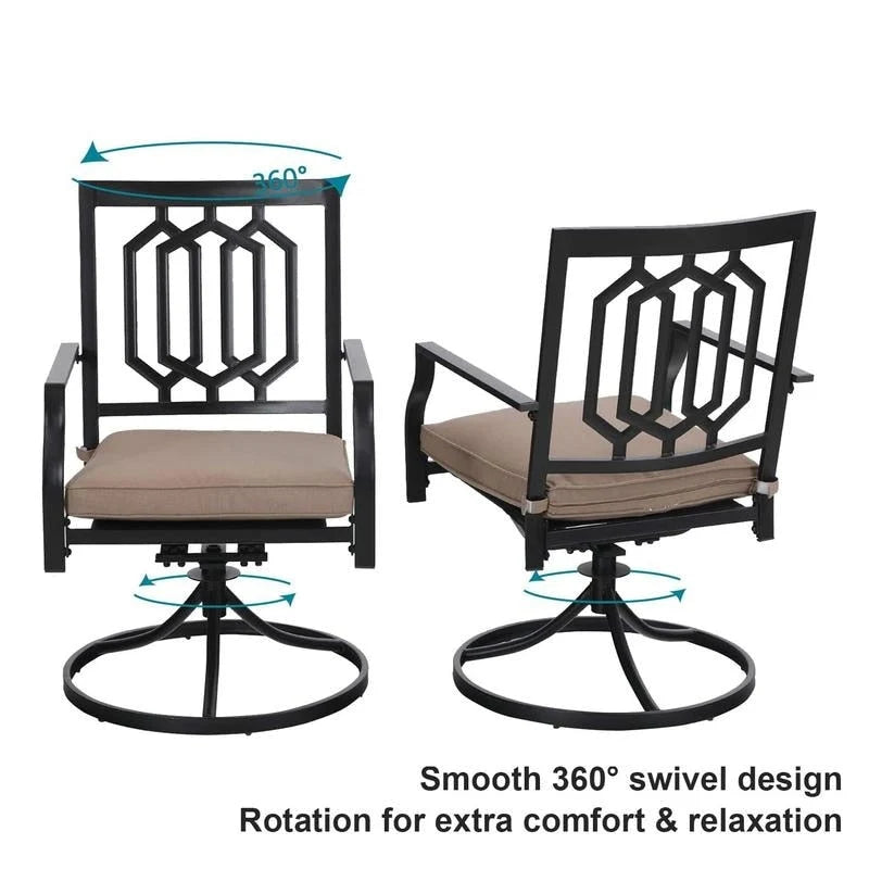 Ensemble de salle à manger d'extérieur 3 pièces MAISON ARTS, comprenant 1 chaise de salle à manger pivotante en acier avec coussin et 1 petite table basse carrée en métal noir.