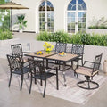 Ensemble de salle à manger d'extérieur MAISON ARTS 7 pièces comprenant 2 chaises de jardin pivotantes avec coussin, 4 chaises en acier et 1 table rectangulaire.