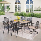 Ensemble de salle à manger d'extérieur MAISON ARTS 7 pièces comprenant 2 chaises de jardin pivotantes avec coussin, 4 chaises en acier et 1 table rectangulaire.