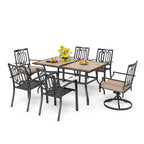 Ensemble de salle à manger d'extérieur MAISON ARTS 7 pièces comprenant 2 chaises de jardin pivotantes avec coussin, 4 chaises en acier et 1 table rectangulaire.