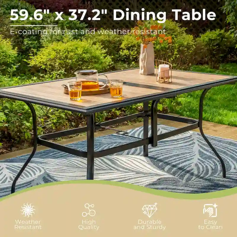 Ensemble de salle à manger d'extérieur MAISON ARTS 7 pièces comprenant 2 chaises de jardin pivotantes avec coussin, 4 chaises en acier et 1 table rectangulaire.
