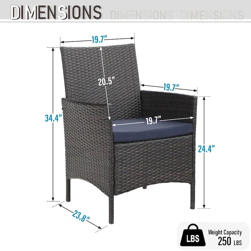 Ensemble de salle à manger d'extérieur 5 pièces, comprenant 1 table carrée en métal de 94 cm avec trou pour parasol et 4 chaises en rotin avec coussins.