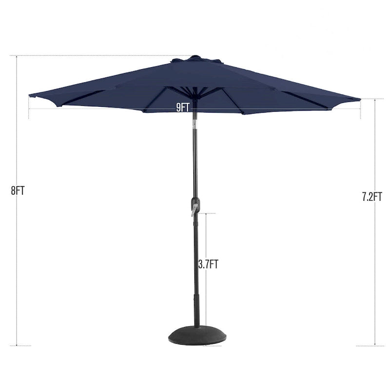 Ensemble de salle à manger d'extérieur 5 pièces, comprenant 1 table carrée en métal de 94 cm avec trou pour parasol et 4 chaises en rotin avec coussins.