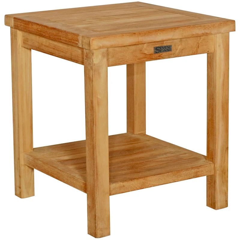 Table d'appoint de patio d'extérieur Seven Seas Teak Panama en bois de teck avec étagère